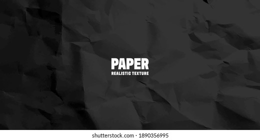 Black crumpled paper texture pattern. Rough grunge old blank. Vector abstract background.