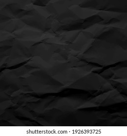 Black Crumpled Paper Texture Pattern. Rough Grunge Old Blank. Vector Abstract Background.