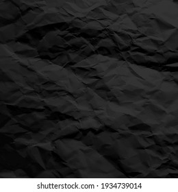 Black crumpled paper texture pattern. Rough grunge old blank. Vector abstract background.