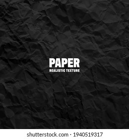 Black crumpled paper texture pattern. Rough grunge old blank. Vector abstract background.