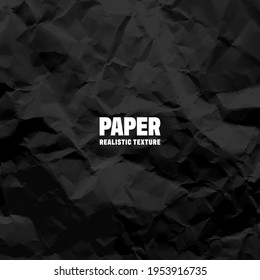 Black crumpled paper texture pattern. Rough grunge old blank. Vector abstract background.