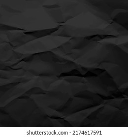 Black crumpled paper texture pattern. Rough grunge old blank. Vector abstract background.