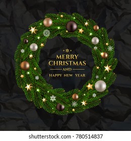 Papel Preto Amassado Com Coroa Com Malha De Gradiente, Ilustração De Vetor