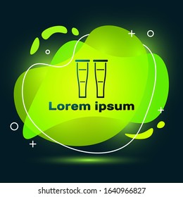 Black Crutch or crutches icon isolated on black background. Equipment for rehabilitation of people with diseases of musculoskeletal system. Abstract banner with liquid shapes. Vector Illustration