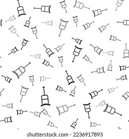 Black Crutch or crutches icon isolated seamless pattern on white background. Equipment for rehabilitation of people with diseases of musculoskeletal system.  Vector