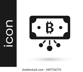 Black Cryptocurrency bitcoin in circle with microchip circuit icon isolated on white background. Blockchain technology, digital money market.  Vector
