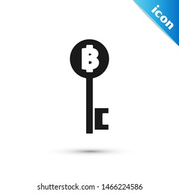 Black Cryptocurrency Bitcoin key icon isolated on white background. Concept of cyber security or digital key with technology interface.  Vector Illustration