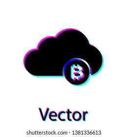 Black Cryptocurrency cloud mining icon isolated on white background. Blockchain technology, bitcoin, digital money market, cryptocoin wallet. Vector Illustration