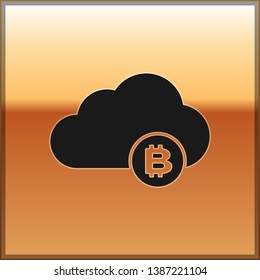 Black Cryptocurrency cloud mining icon isolated on gold background. Blockchain technology, bitcoin, digital money market, cryptocoin wallet. Vector Illustration
