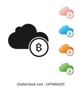 Black Cryptocurrency cloud mining icon isolated on white background. Blockchain technology, bitcoin, digital money market, cryptocoin wallet. Set icons colorful. Vector Illustration