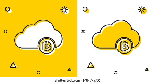 Black Cryptocurrency cloud mining icon isolated on yellow and white background. Blockchain technology, bitcoin, digital money market, cryptocoin wallet. Random dynamic shapes. Vector Illustration