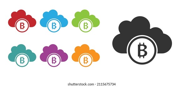 Black Cryptocurrency cloud mining icon isolated on white background. Blockchain technology, bitcoin, digital money market, cryptocoin wallet. Set icons colorful. Vector