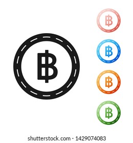 Black Cryptocurrency coin Bitcoin icon isolated on white background. Blockchain technology, bitcoin, digital money market, cryptocoin wallet. Set icons colorful. Vector Illustration