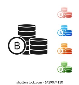 Black Cryptocurrency coin Bitcoin icon isolated on white background. Blockchain technology, bitcoin, digital money market, cryptocoin wallet. Set icons colorful. Vector Illustration