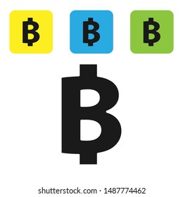 Black Cryptocurrency coin Bitcoin icon isolated on white background. Physical bit coin. Blockchain based secure crypto currency. Set icons colorful square buttons. Vector Illustration