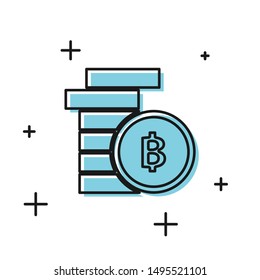 Black Cryptocurrency coin Bitcoin icon isolated on white background. Physical bit coin. Blockchain based secure crypto currency.  Vector Illustration