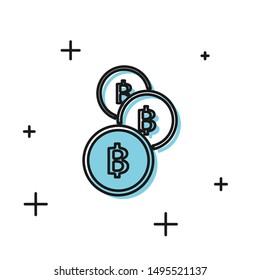 Black Cryptocurrency coin Bitcoin icon isolated on white background. Physical bit coin. Blockchain based secure crypto currency.  Vector Illustration