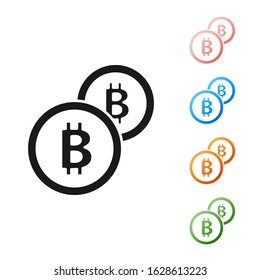 Black Cryptocurrency coin Bitcoin icon isolated on white background. Physical bit coin. Blockchain based secure crypto currency. Set icons colorful. Vector Illustration
