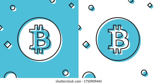 Black Cryptocurrency Coin Bitcoin Icon Isolated On Blue And White Background. Bitcoin For Internet Money. Physical Bit. Digital Currency. Blockchain Based Secure Crypto Currency. Vector Illustration