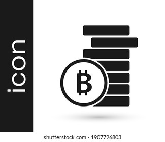 Black Cryptocurrency coin Bitcoin icon isolated on white background. Physical bit coin. Blockchain based secure crypto currency.  Vector