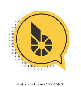 Black Cryptocurrency coin Bitshares BTS icon isolated on white background. Physical bit coin. Digital currency. Blockchain based secure crypto currency. Yellow speech bubble symbol. Vector.
