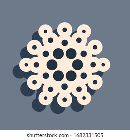 Black Cryptocurrency coin Cardano ADA icon on grey background. Physical bit coin. Digital currency. Altcoin symbol. Blockchain based secure crypto currency. Long shadow style. Vector Illustration