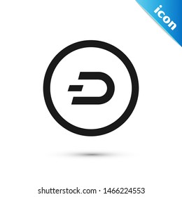 Black Cryptocurrency coin Dash icon isolated on white background. Digital currency. Altcoin symbol. Blockchain based secure crypto currency.  Vector Illustration