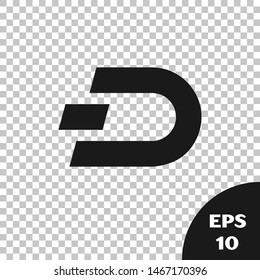 Black Cryptocurrency coin Dash icon isolated on transparent background. Digital currency. Altcoin symbol. Blockchain based secure crypto currency.  Vector Illustration