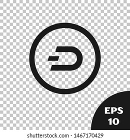 Black Cryptocurrency coin Dash icon isolated on transparent background. Digital currency. Altcoin symbol. Blockchain based secure crypto currency.  Vector Illustration
