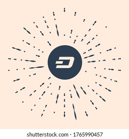 Black Cryptocurrency coin Dash icon isolated on beige background. Physical bit coin. Digital currency. Altcoin symbol. Blockchain based secure crypto currency. Vector Illustration