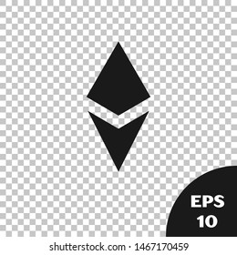 Black Cryptocurrency coin Ethereum ETH icon isolated on transparent background. Altcoin symbol. Blockchain based secure crypto currency.  Vector Illustration