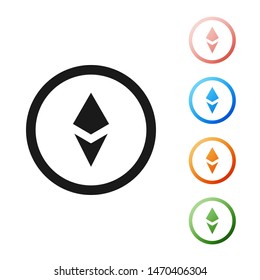 Black Cryptocurrency coin Ethereum ETH icon isolated on white background. Altcoin symbol. Blockchain based secure crypto currency. Set icons colorful. Vector Illustration