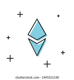 Black Cryptocurrency coin Ethereum ETH icon isolated on white background. Altcoin symbol. Blockchain based secure crypto currency.  Vector Illustration