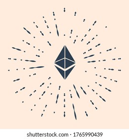 Black Cryptocurrency coin Ethereum ETH icon isolated on beige background.  Digital currency. Altcoin symbol. Blockchain based secure crypto currency. Vector Illustration