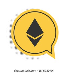 Black Cryptocurrency coin Ethereum ETH icon isolated on white background. Digital currency. Altcoin symbol. Blockchain based secure crypto currency. Yellow speech bubble symbol. Vector.