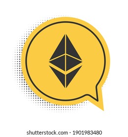 Black Cryptocurrency coin Ethereum ETH icon isolated on white background. Digital currency. Altcoin symbol. Blockchain based secure crypto currency. Yellow speech bubble symbol. Vector.