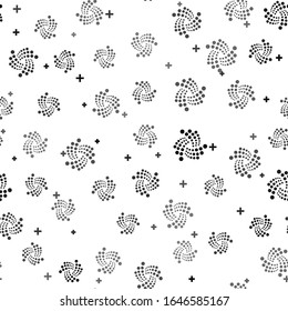Black Cryptocurrency coin IOTA MIOTA icon seamless pattern on white background. Physical bit coin. Digital currency. Altcoin symbol. Blockchain based secure crypto currency. Vector Illustration