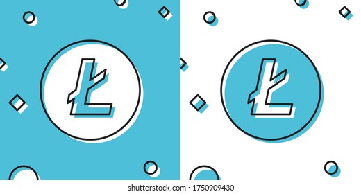 Black Cryptocurrency coin Litecoin LTC icon isolated on blue and white background. Physical bit coin. Digital currency. Altcoin symbol. Blockchain based secure crypto currency. Vector Illustration