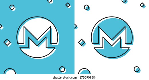 Black Cryptocurrency coin Monero XMR icon isolated on blue and white background. Physical bit coin. Digital currency. Altcoin symbol. Blockchain based secure crypto currency. Vector Illustration