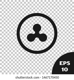 Black Cryptocurrency coin Ripple XRP icon isolated on transparent background. Altcoin symbol. Blockchain based secure crypto currency.  Vector Illustration