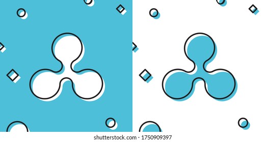 Black Cryptocurrency coin Ripple XRP icon isolated on blue and white background. Physical bit coin. Digital currency. Altcoin symbol. Blockchain based secure crypto currency. Vector Illustration