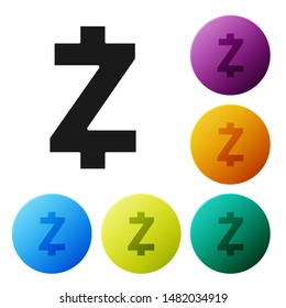 Black Cryptocurrency coin Zcash ZEC icon isolated on white background. Altcoin symbol. Blockchain based secure crypto currency. Set icons colorful circle buttons. Vector Illustration