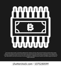 Black Cryptocurrency concept bitcoin in circle with microchip circuit icon isolated on black background. Blockchain technology, digital money market. Vector Illustration