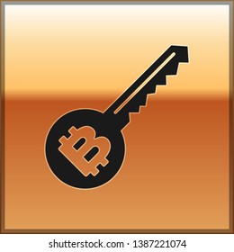 Black Cryptocurrency key icon isolated on gold background. Concept of cyber security or private key, digital key with technology interface. Vector Illustration
