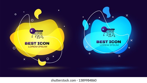 Black Cryptocurrency key icon isolated. Concept of cyber security or private key, digital key with technology interface. Set of liquid color abstract geometric shapes. Vector Illustration