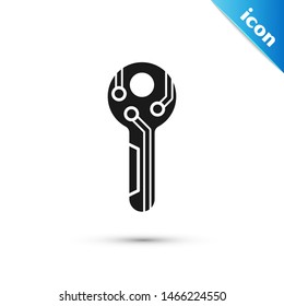 Black Cryptocurrency key icon isolated on white background. Concept of cyber security or private key, digital key with technology interface.  Vector Illustration