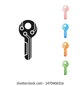 Black Cryptocurrency key icon isolated on white background. Concept of cyber security or private key, digital key with technology interface. Set icons colorful. Vector Illustration