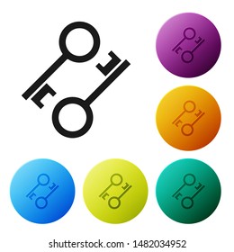 Black Cryptocurrency key icon isolated on white background. Concept of cyber security or private key, digital key with technology interface. Set icons colorful circle buttons. Vector Illustration