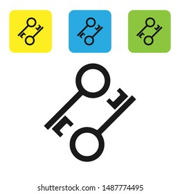 Black Cryptocurrency key icon isolated on white background. Concept of cyber security or private key, digital key with technology interface. Set icons colorful square buttons. Vector Illustration