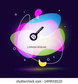 Black Cryptocurrency key icon isolated on dark blue background. Concept of cyber security or private key, digital key with technology interface. Abstract banner with liquid shapes. Vector Illustration